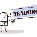 businessman with training sign